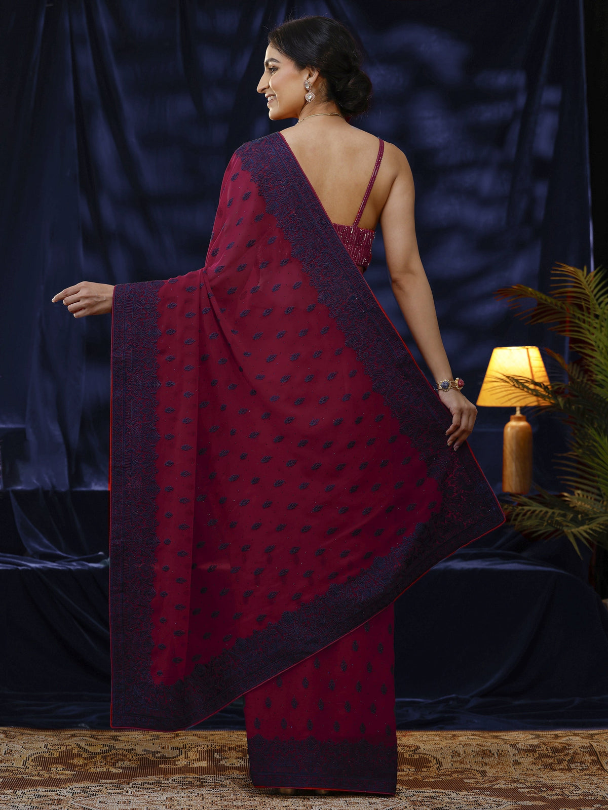 Anouk Pink Floral Embroidered Georgette Saree