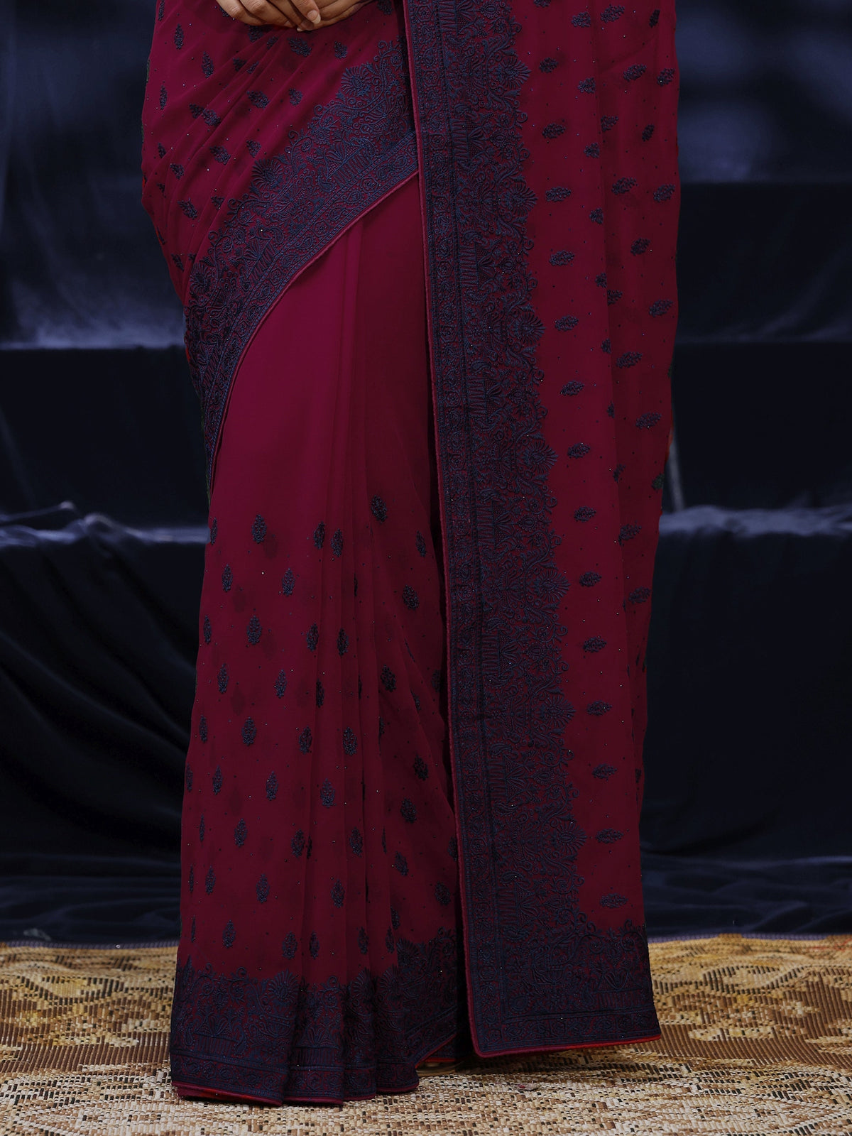 Anouk Pink Floral Embroidered Georgette Saree
