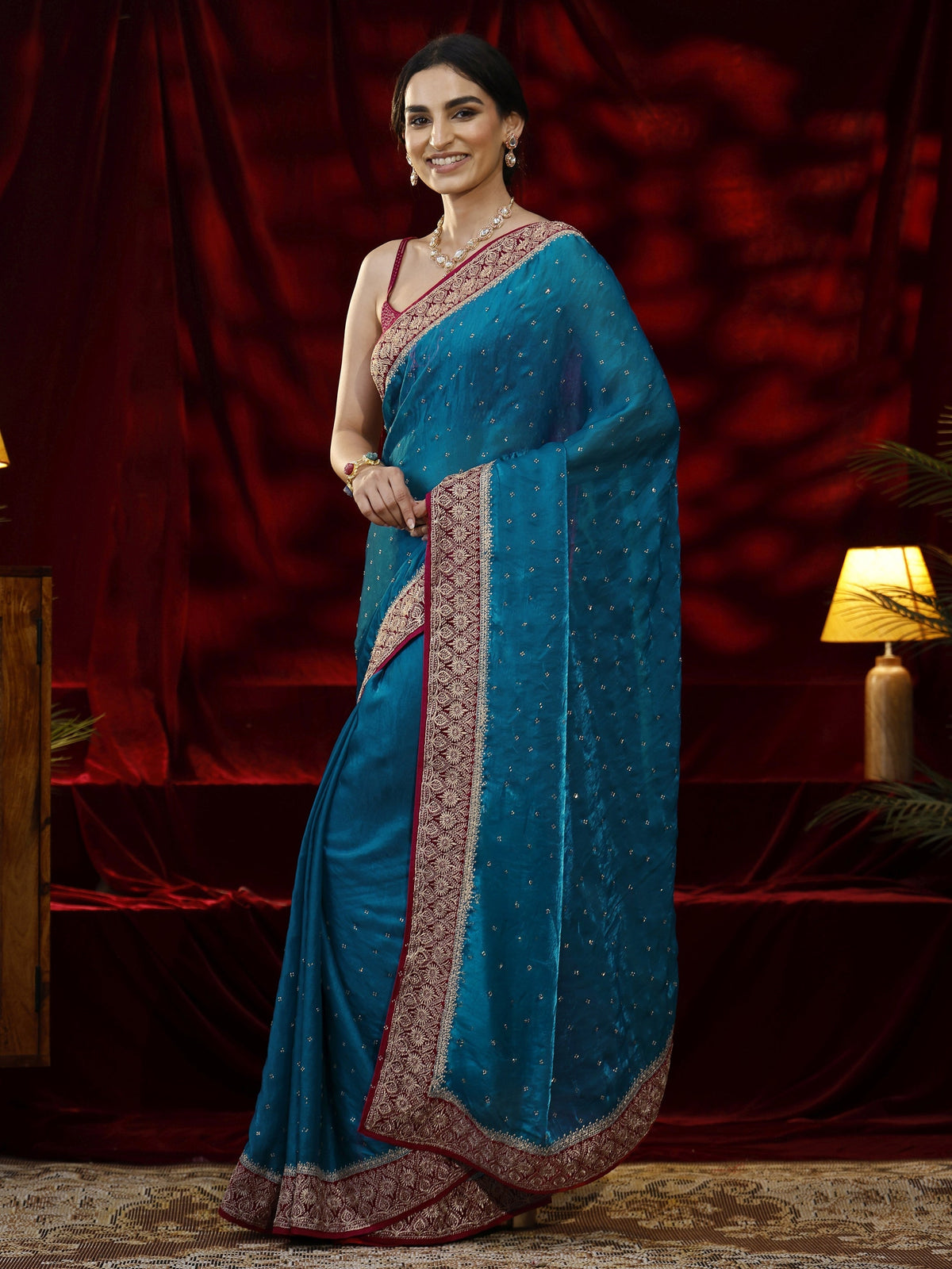 Anouk Blue Embellished Tissue Saree