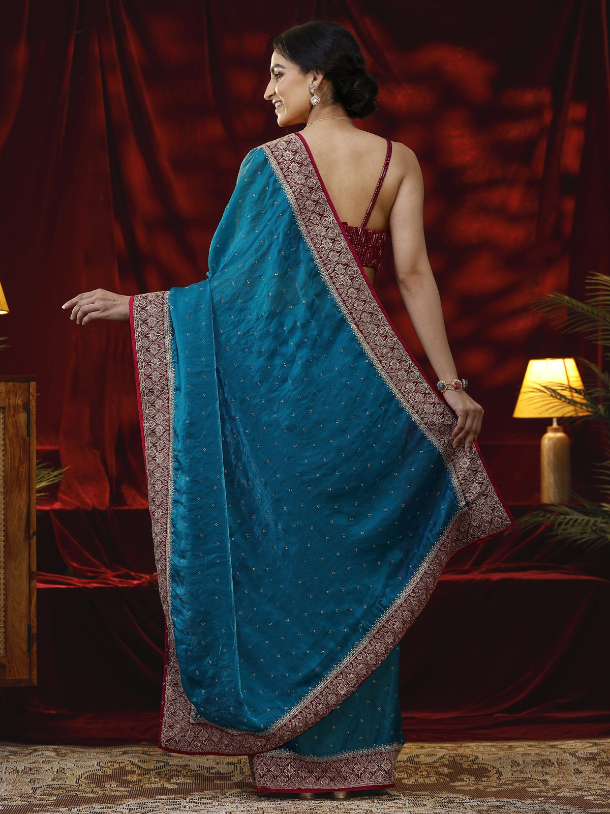 Anouk Blue Embellished Tissue Saree