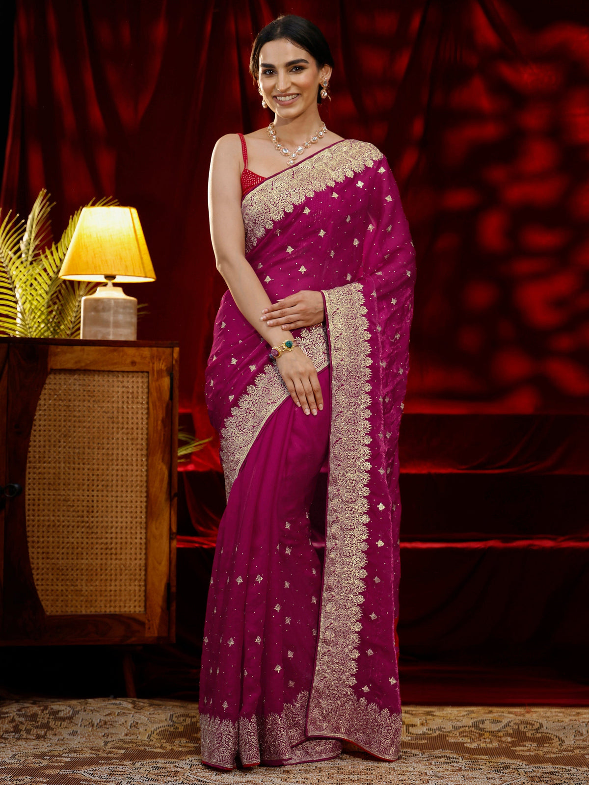 Anouk Pink Embroidered Tissue Saree