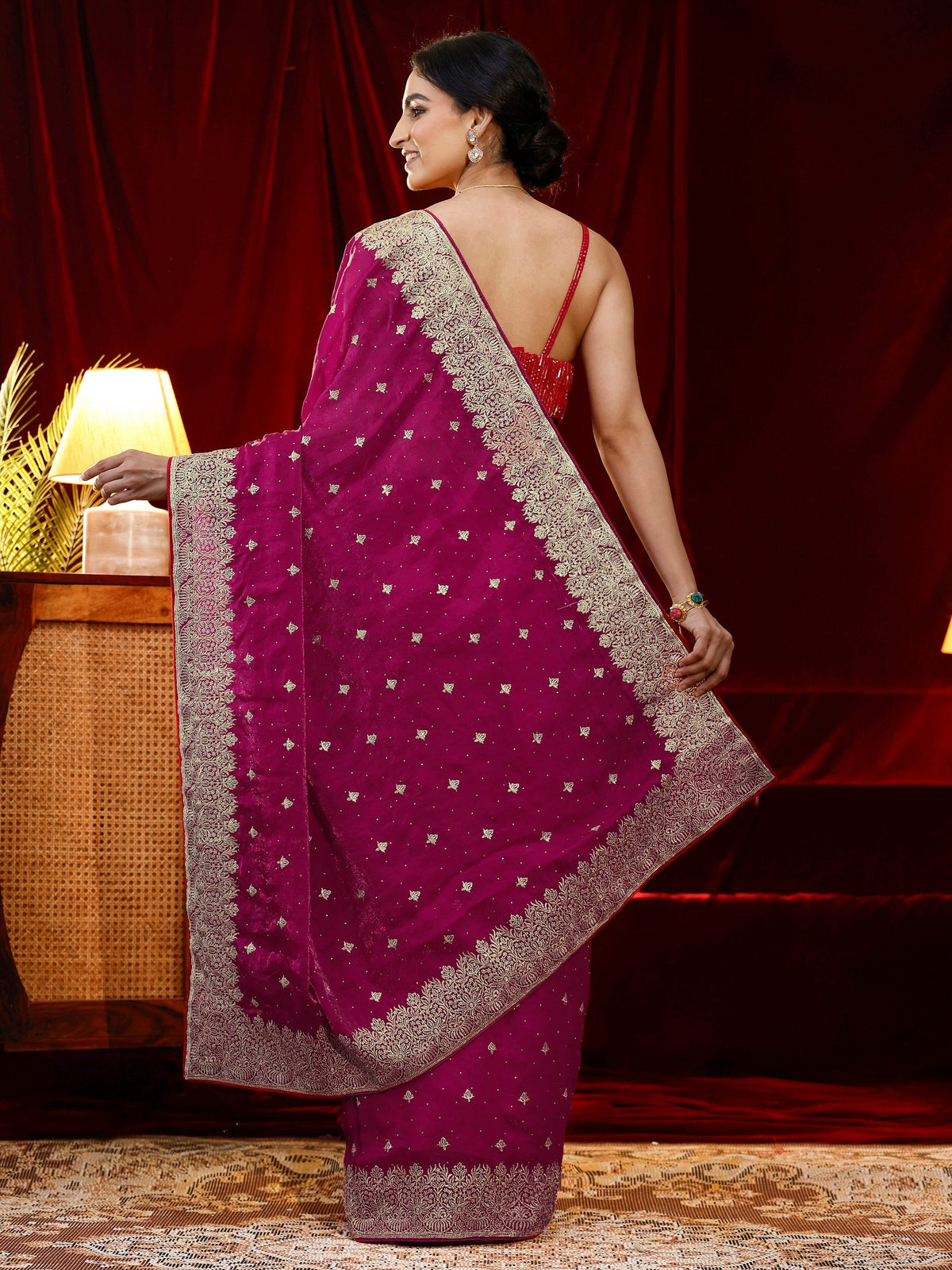 Anouk Pink Embroidered Tissue Saree