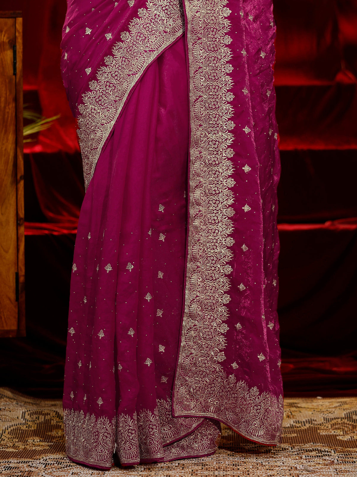 Anouk Pink Embroidered Tissue Saree