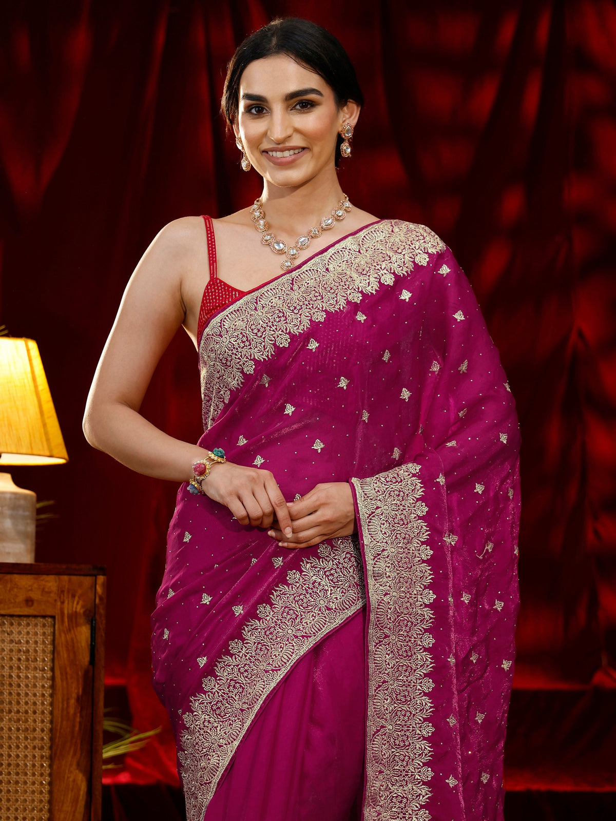 Anouk Pink Embroidered Tissue Saree