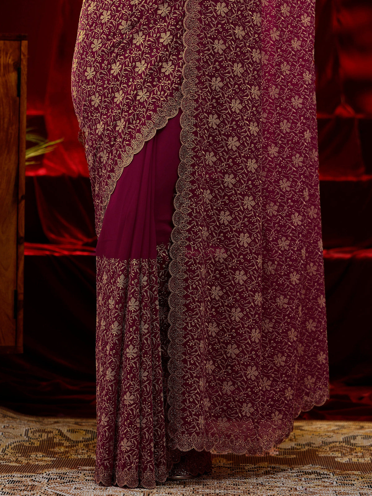 Anouk Pink Floral Embroidered Georgette Saree