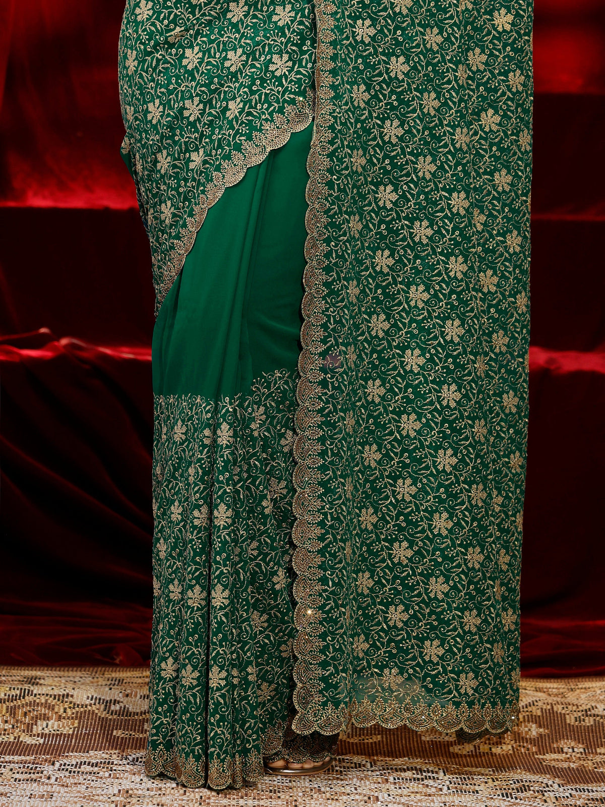 Anouk Green Floral Embroidered Georgette Saree