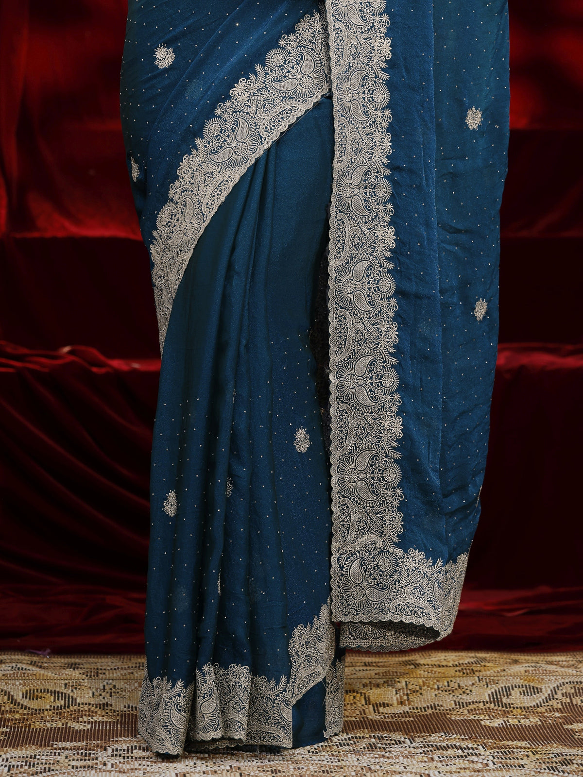 Anouk Blue Floral Embroidered Tissue Saree
