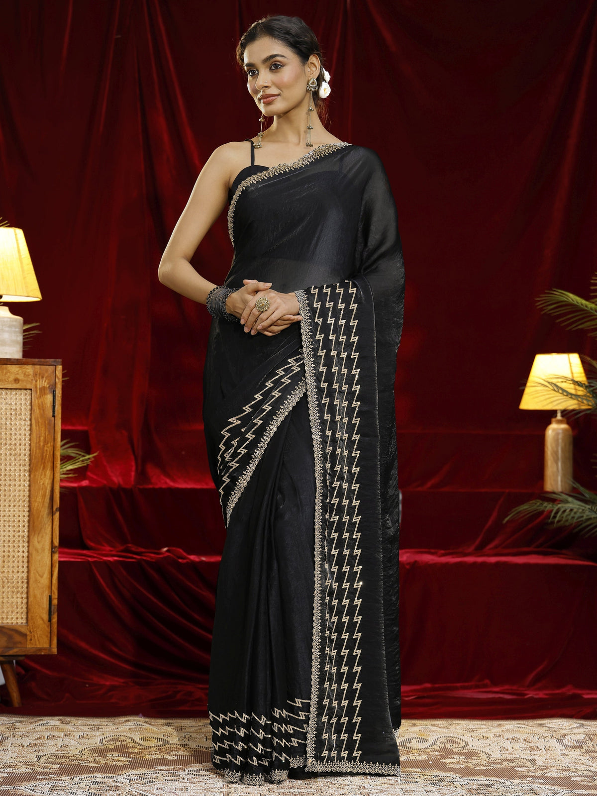 Anouk Black Solid Tissue Saree