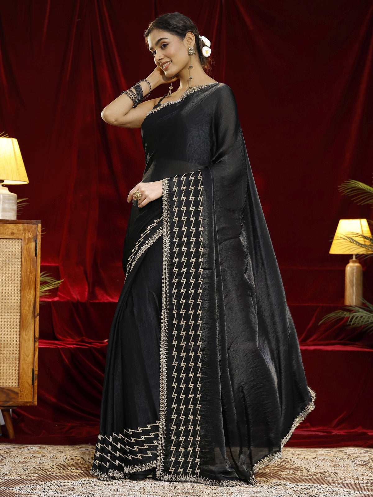 Anouk Black Solid Tissue Saree