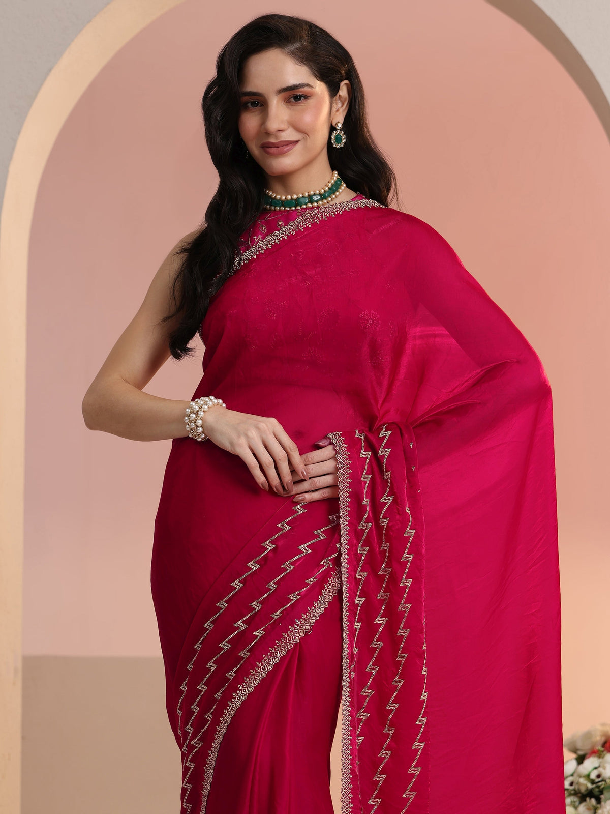 Anouk Rani Pink Chevron Tissue Saree