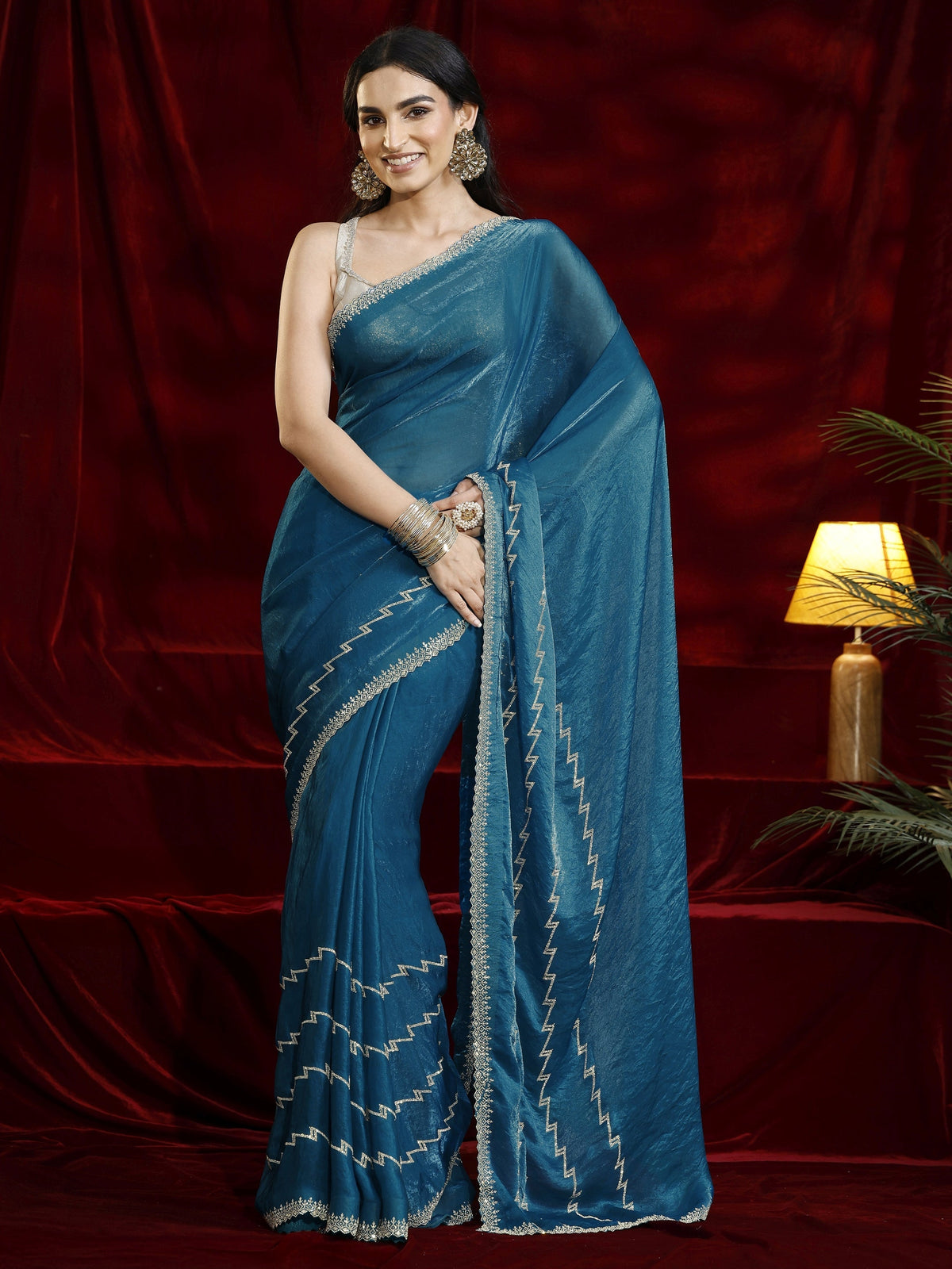 Anouk Blue Solid Tissue Saree