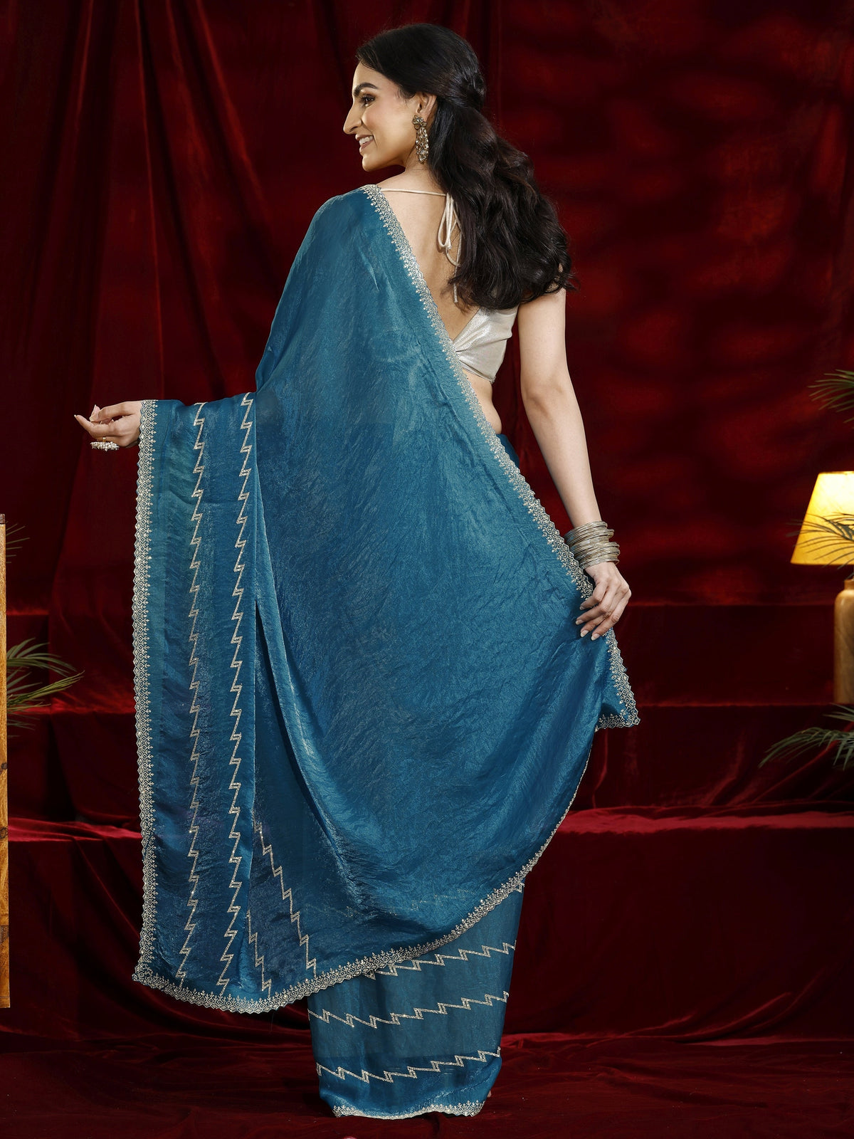 Anouk Blue Solid Tissue Saree