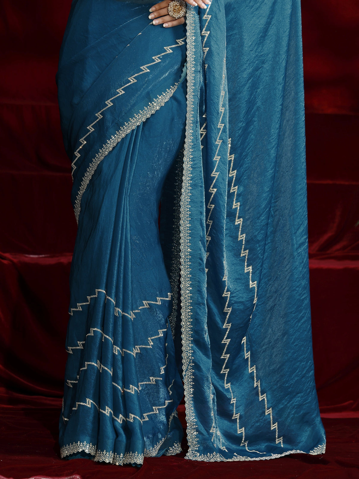 Anouk Blue Solid Tissue Saree