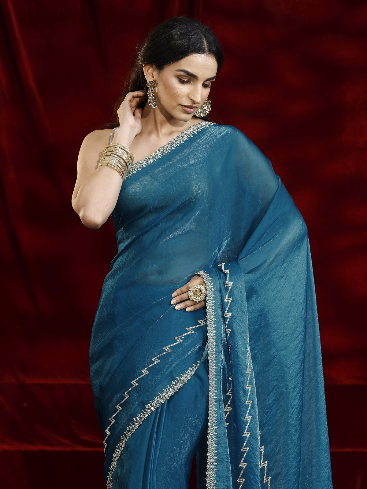 Anouk Blue Solid Tissue Saree
