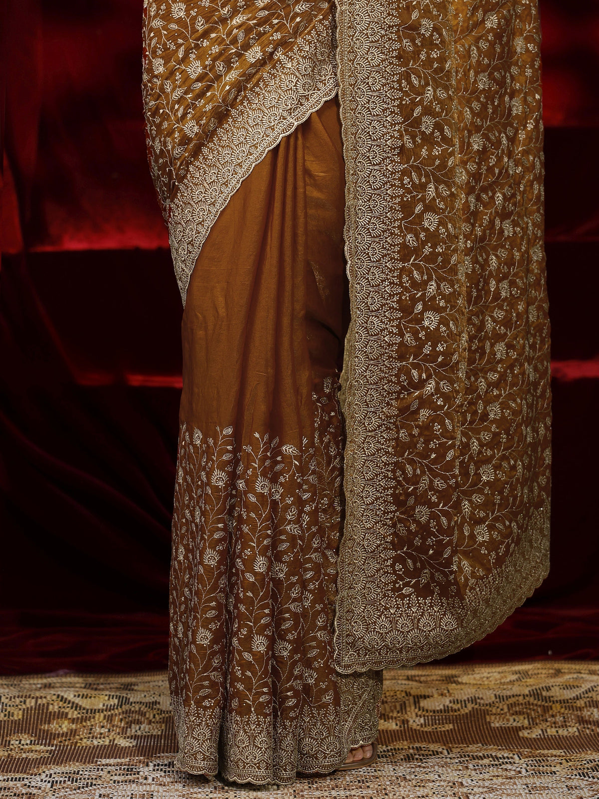 Anouk Orange Floral Embroidered Georgette Saree
