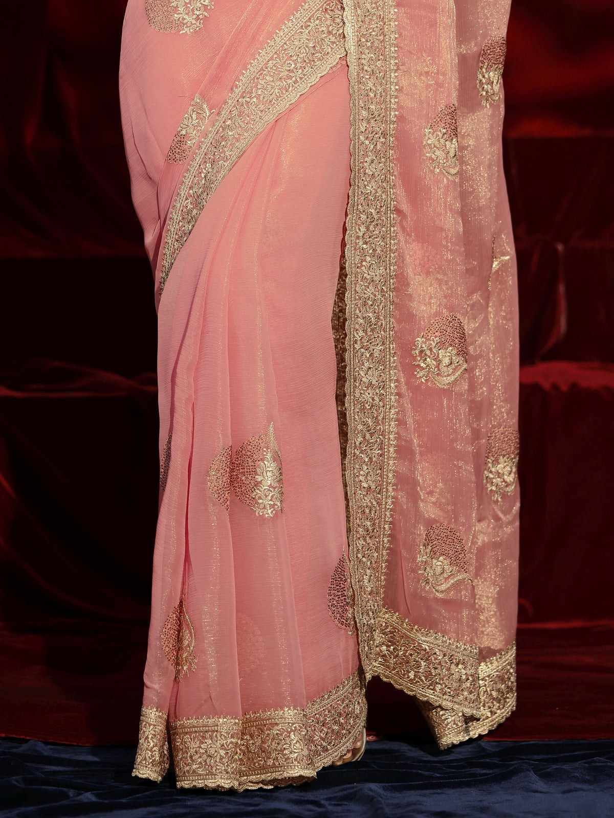 Anouk Pink Floral Embroidered Chiffon Saree