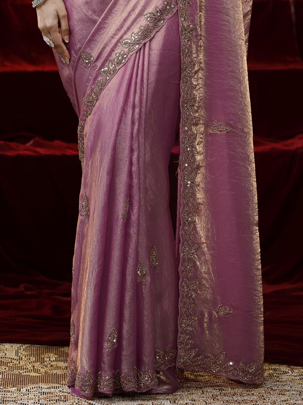 Anouk Pink Embellished Tissue Saree