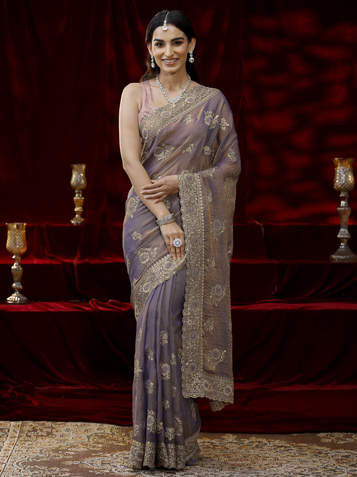 Anouk Lavender Floral Embroidered Tissue Saree