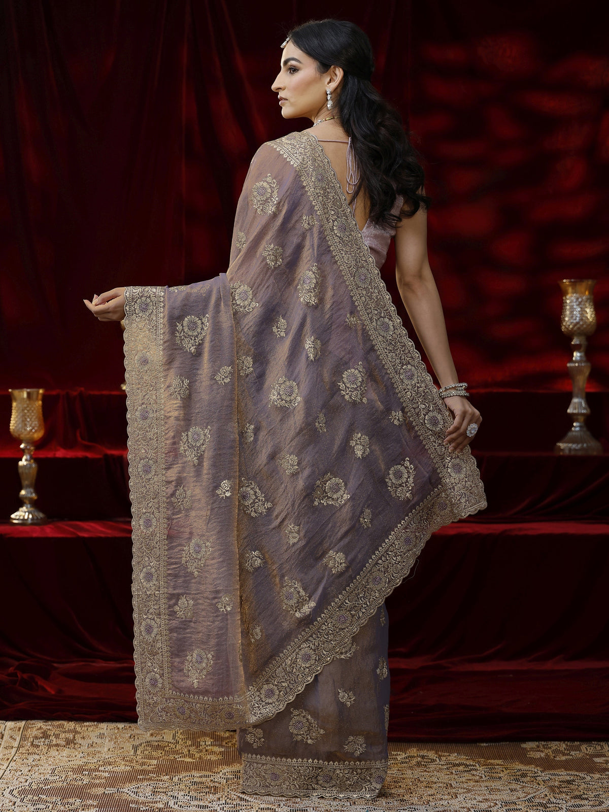 Anouk Lavender Floral Embroidered Tissue Saree