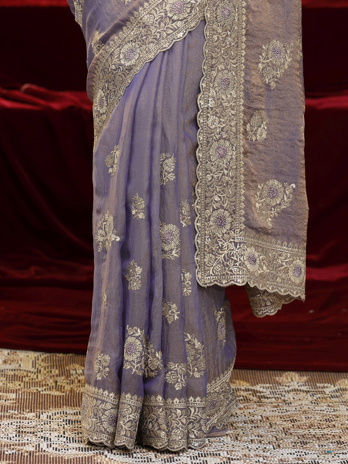 Anouk Lavender Floral Embroidered Tissue Saree