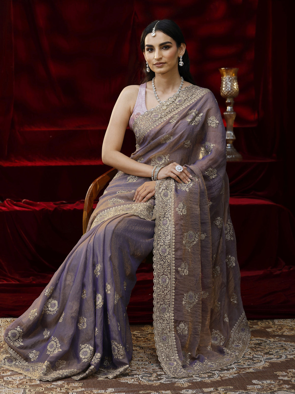 Anouk Lavender Floral Embroidered Tissue Saree