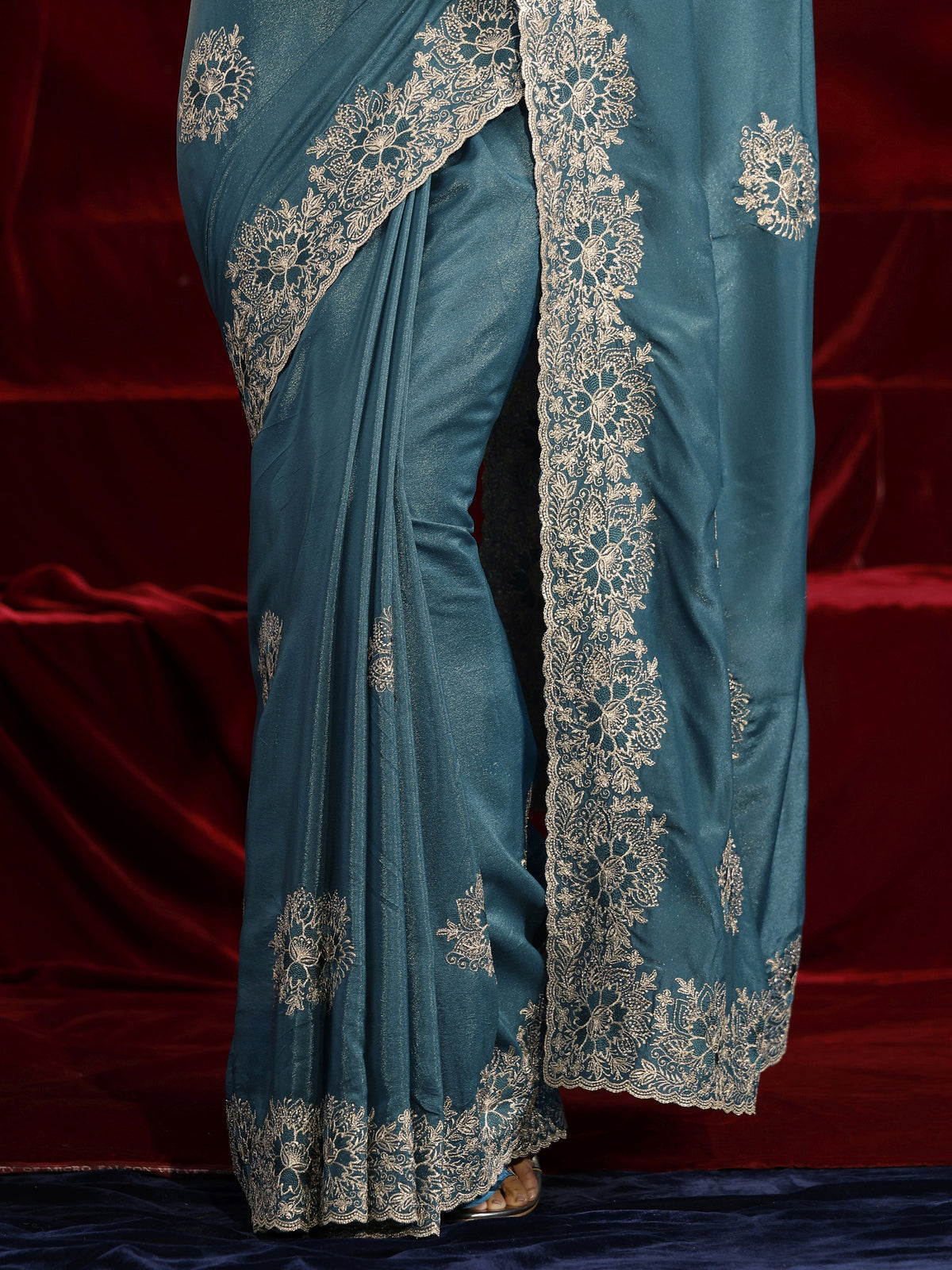 Anouk Green Floral Embroidered Tissue Saree