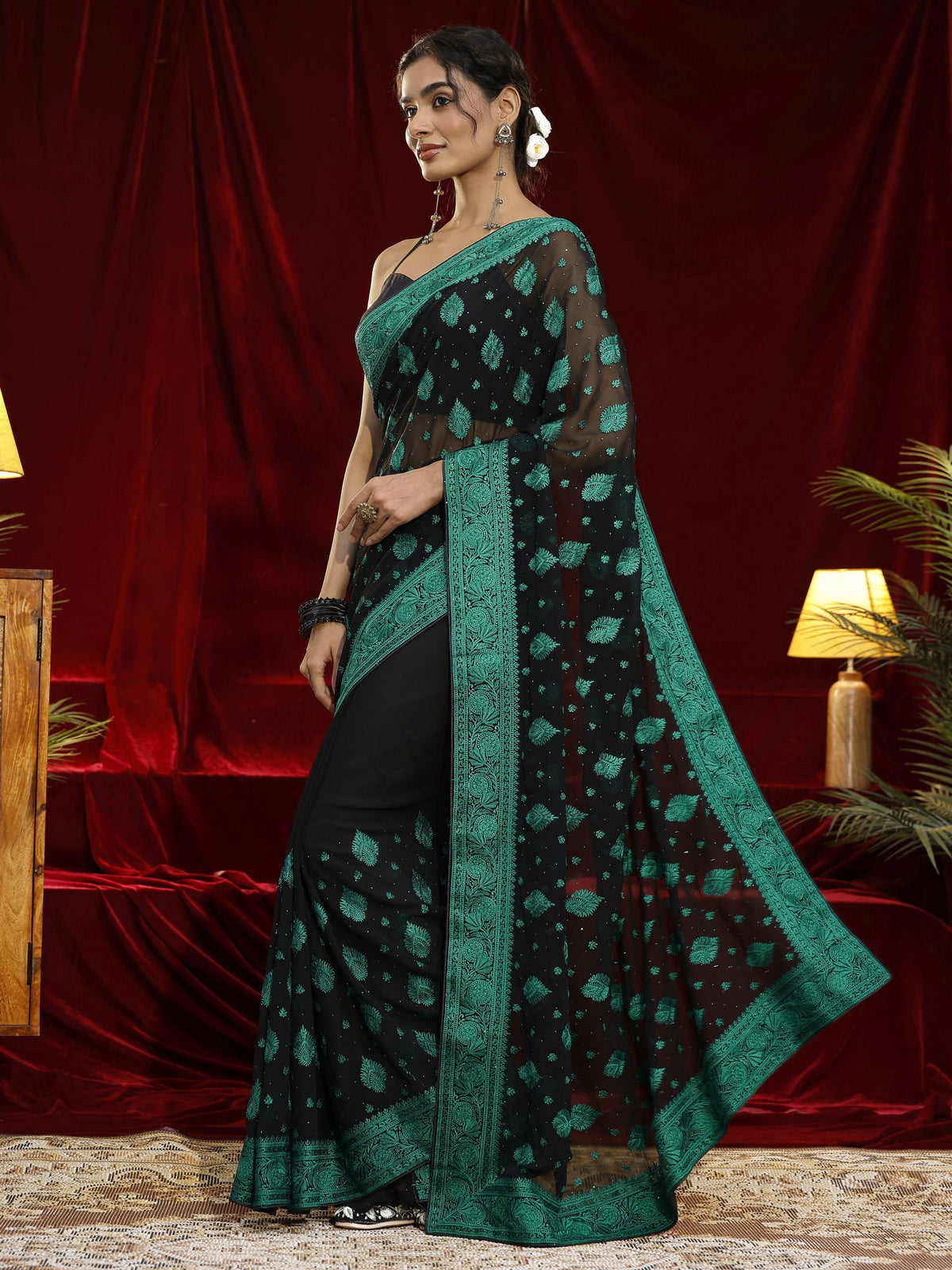 Anouk Black Embroidered Georgette Saree