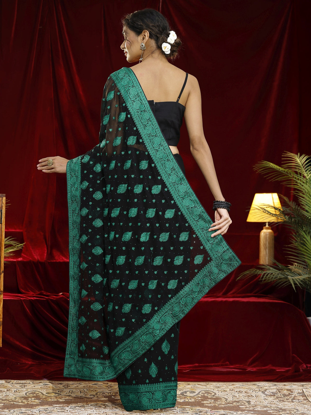 Anouk Black Embroidered Georgette Saree