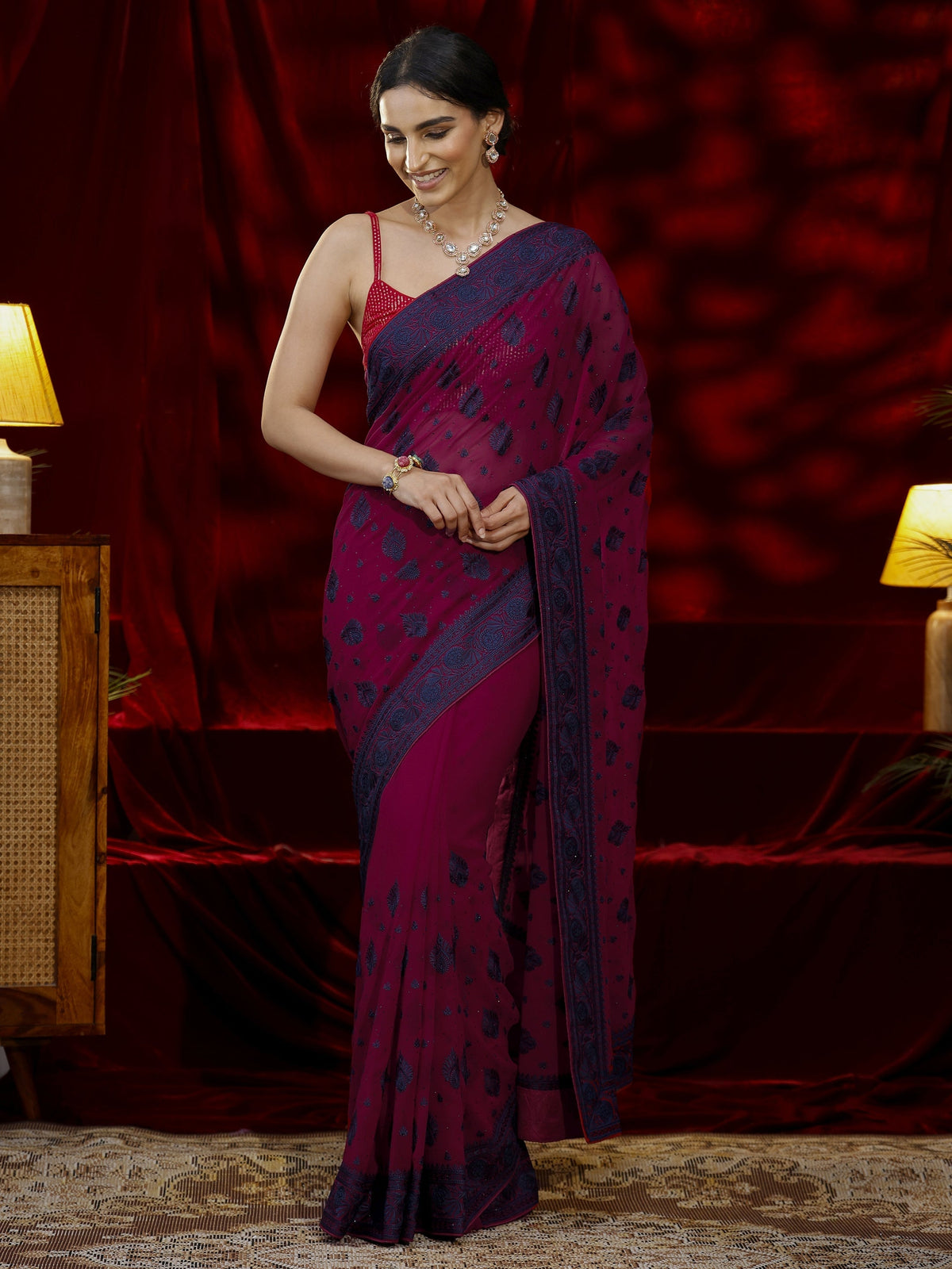 Anouk Pink Embroidered Georgette Saree