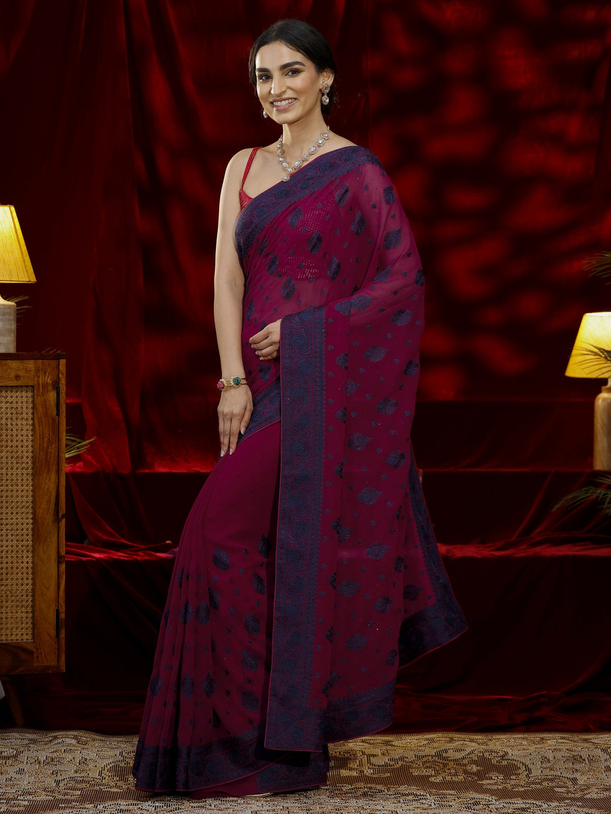 Anouk Pink Embroidered Georgette Saree