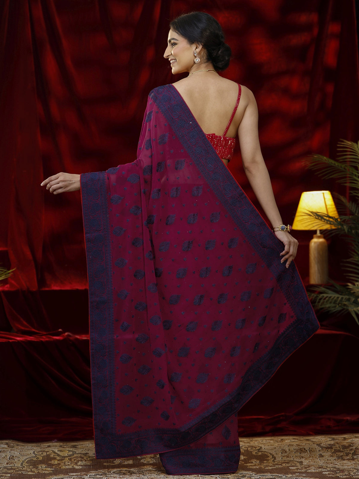 Anouk Pink Embroidered Georgette Saree