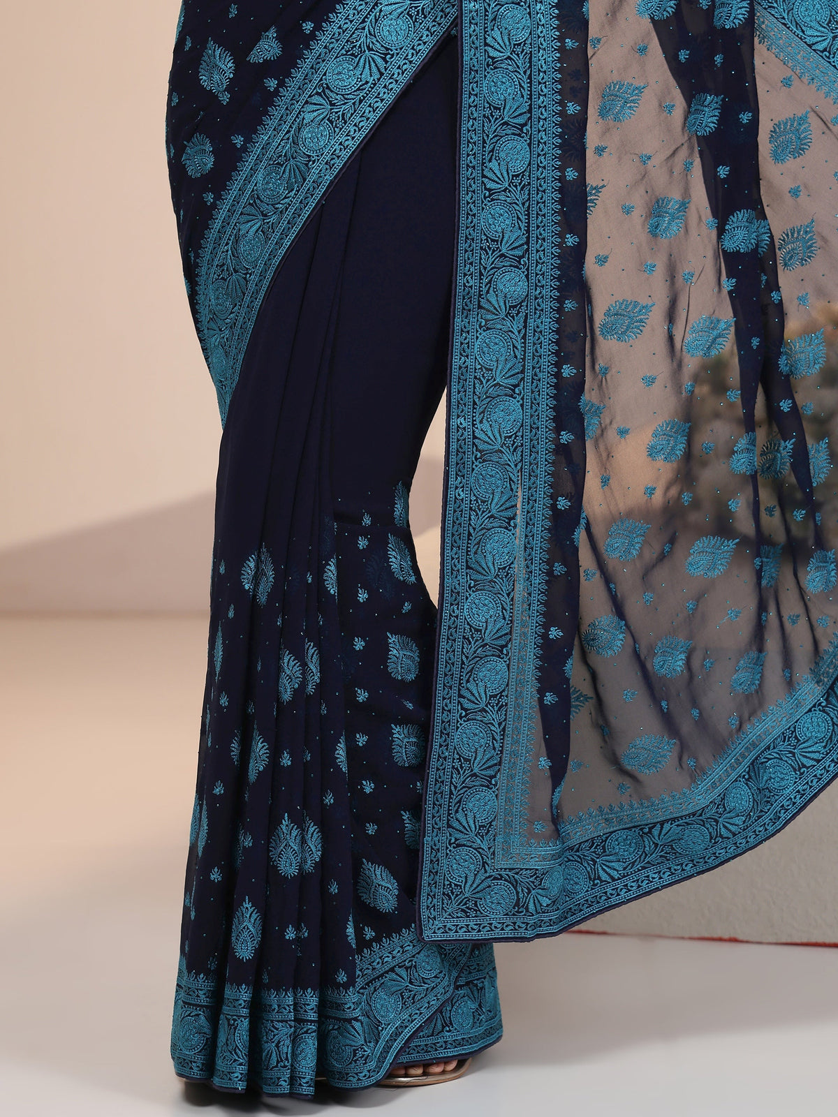 Anouk Navy Georgette Saree with Embroidered Border