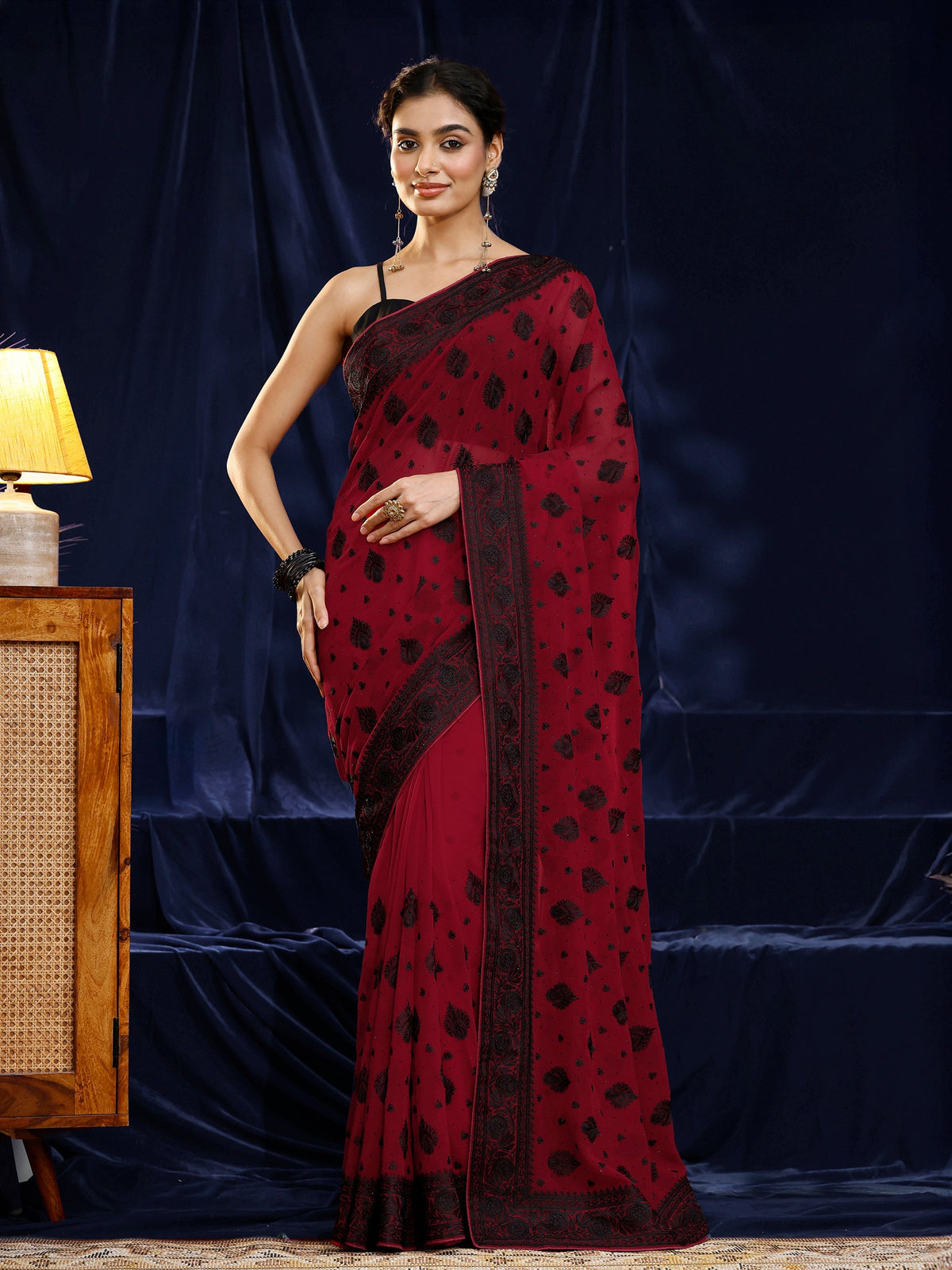 Anouk Red Embroidered Georgette Saree