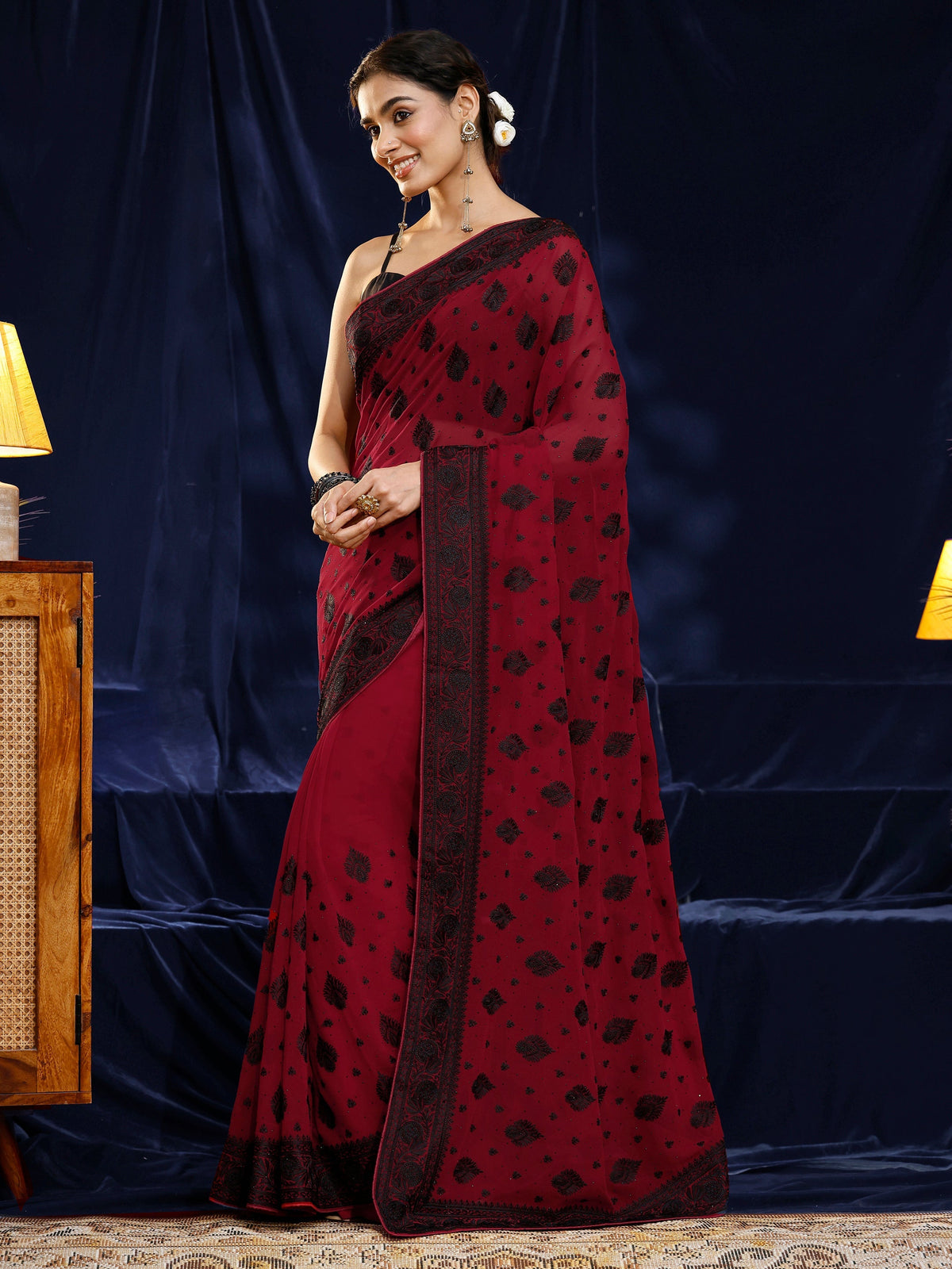 Anouk Red Embroidered Georgette Saree