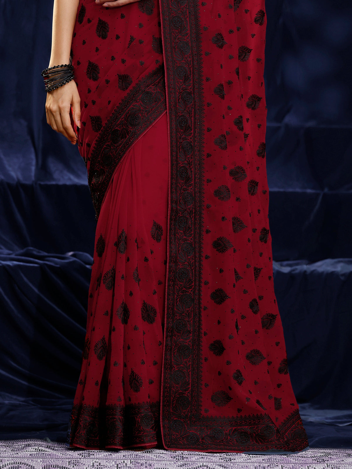 Anouk Red Embroidered Georgette Saree