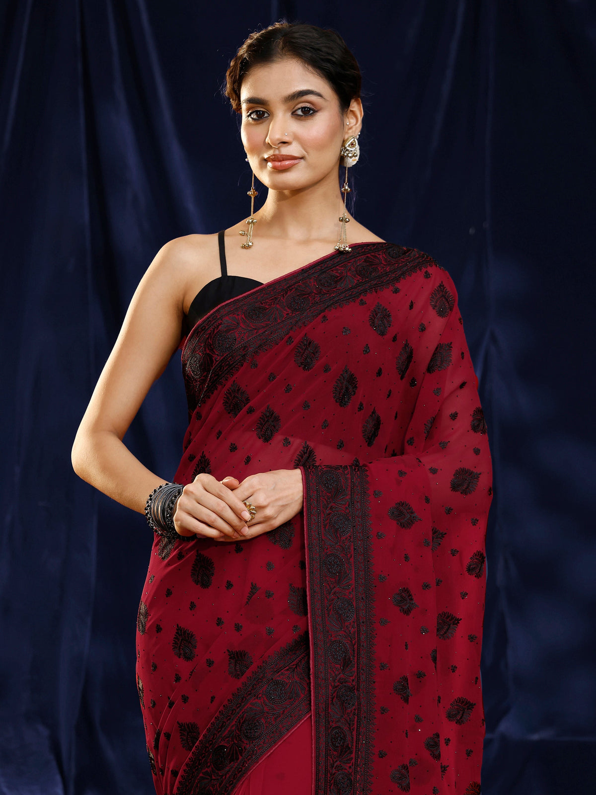 Anouk Red Embroidered Georgette Saree