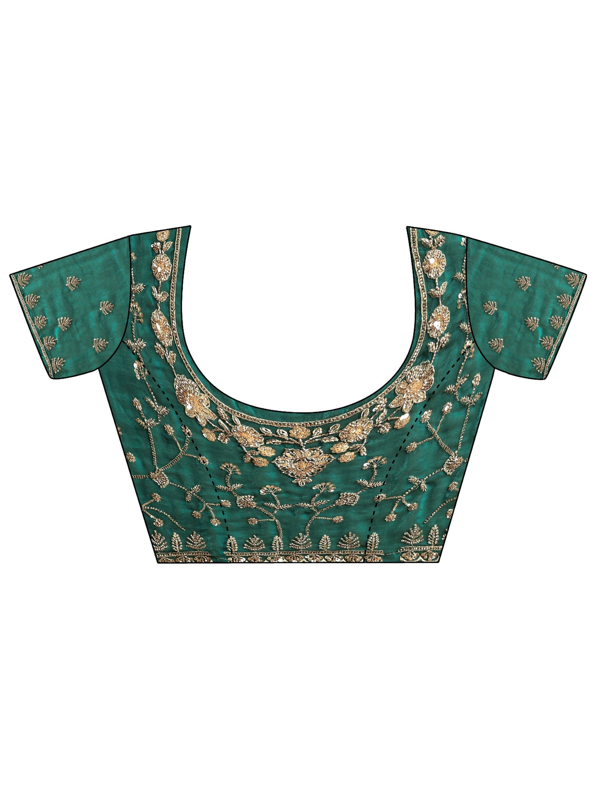 Anouk Art Teal Green Floral Embellished Tissue Saree