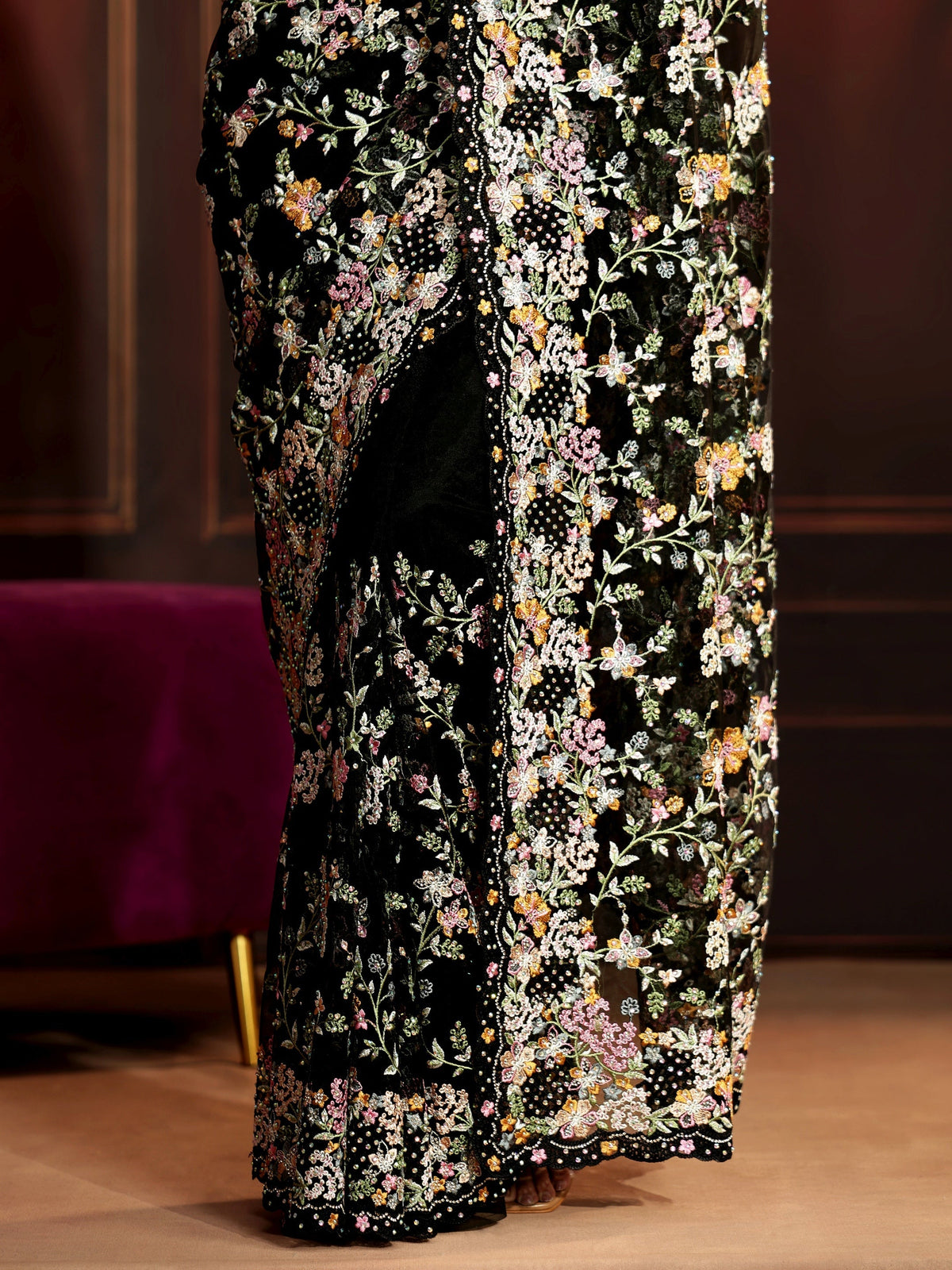 Anouk Art Black Floral Embroidered Net Saree