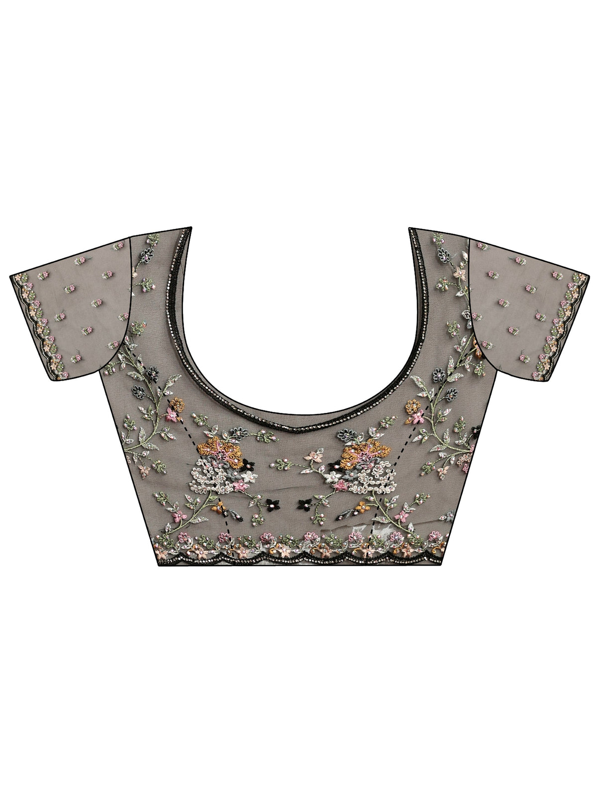 Anouk Art Black Floral Embroidered Net Saree