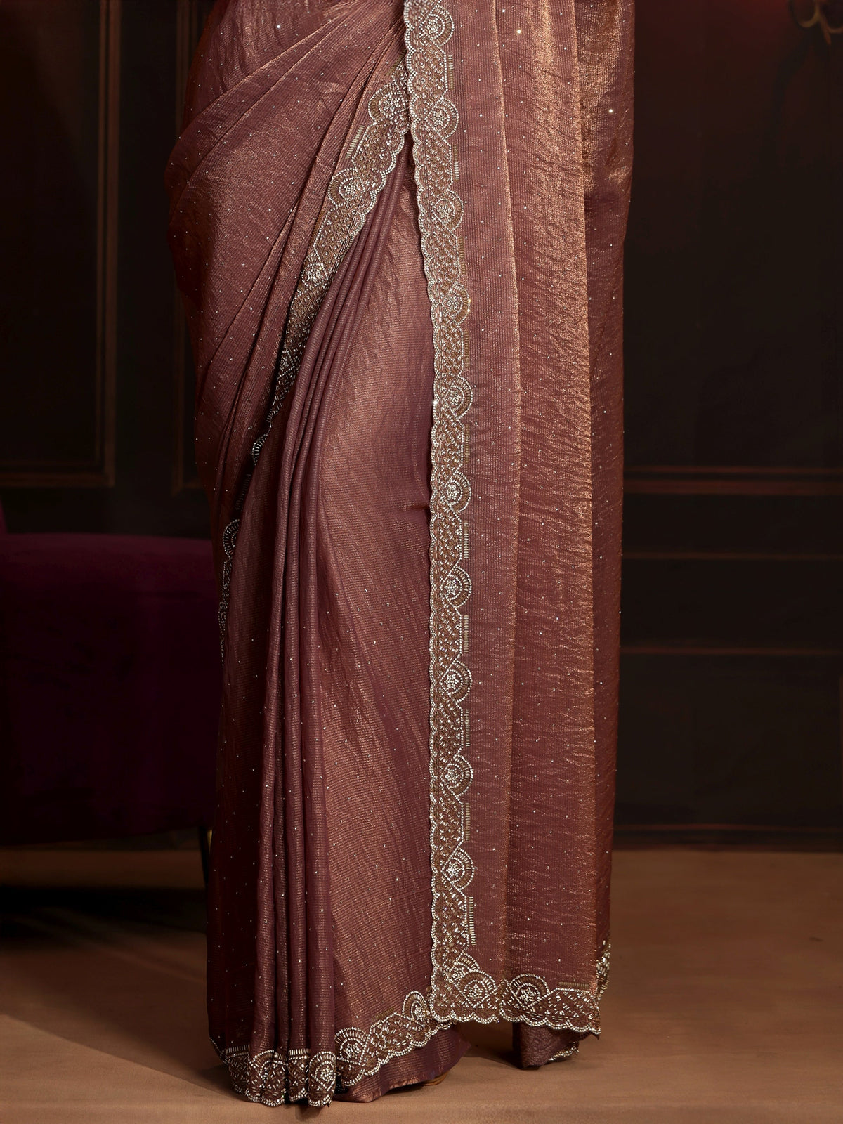 Anouk Art Mauve Embellished Tissue Saree