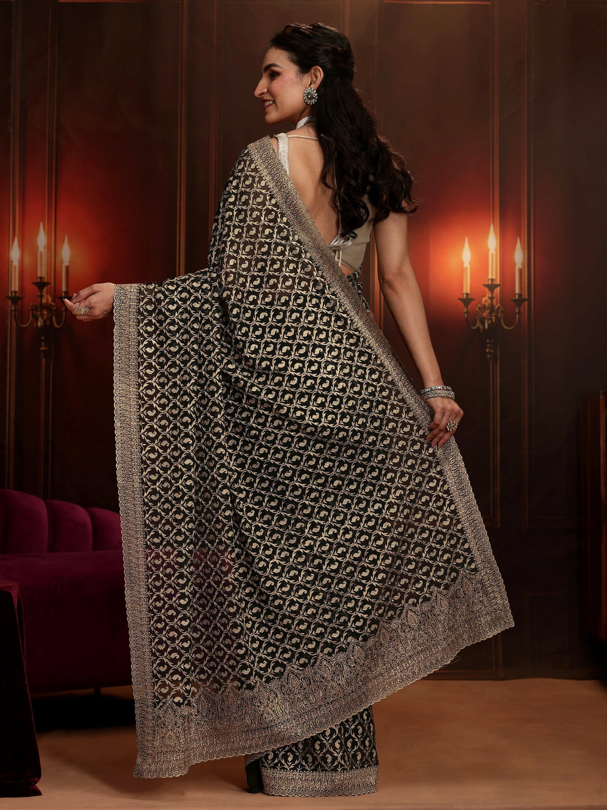 Anouk Art Black Embroidered Georgette Saree