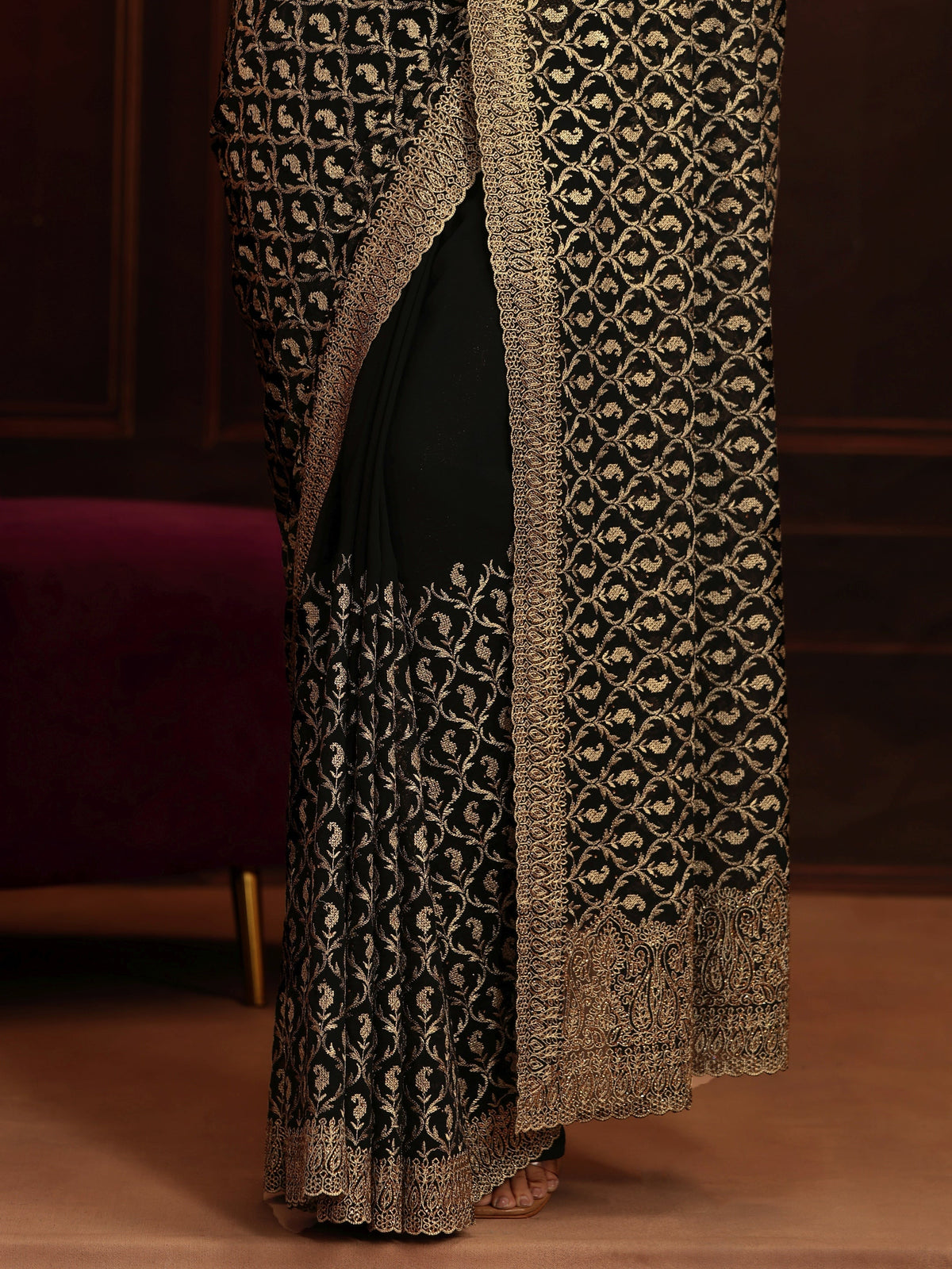 Anouk Art Black Embroidered Georgette Saree