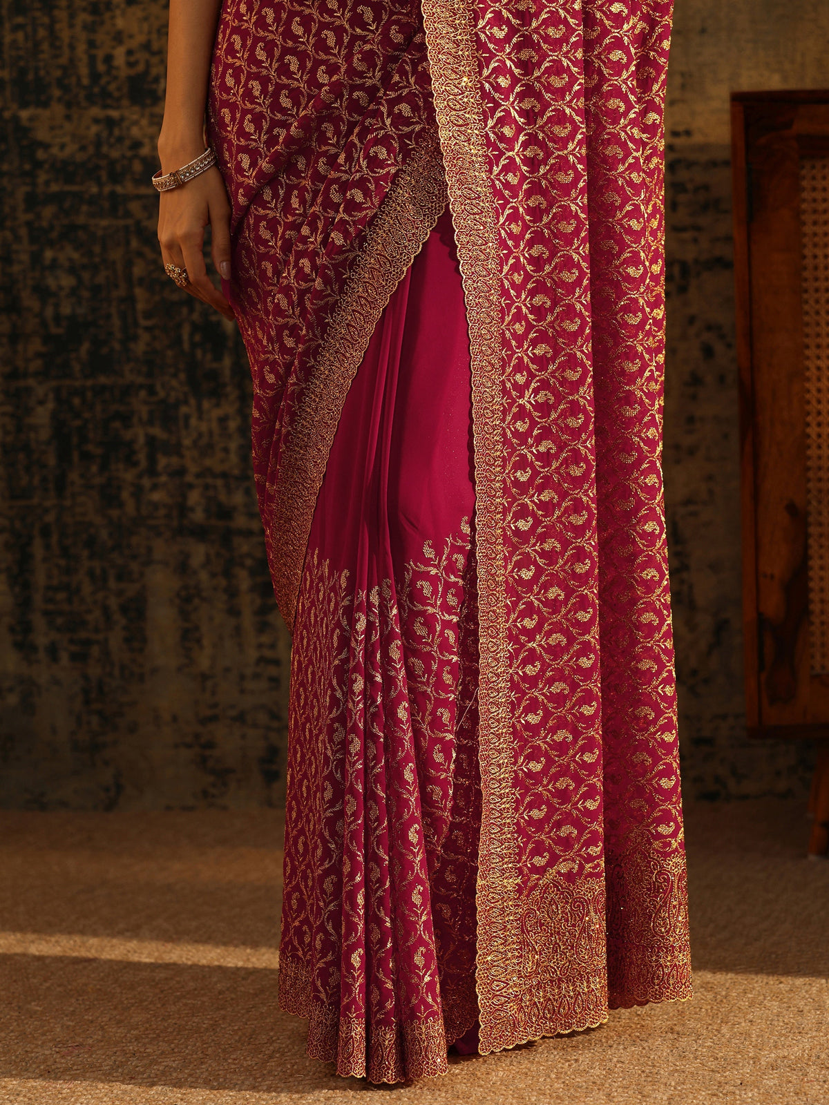 Anouk Art Magenta Pink Embroidered Georgette Saree