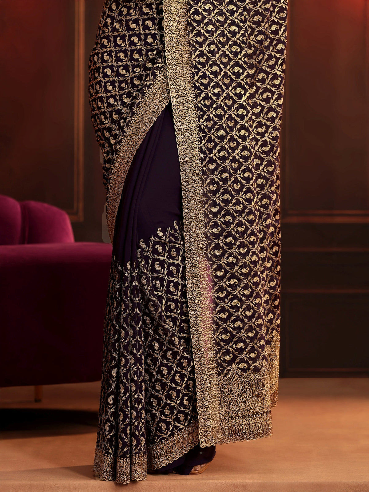 Anouk Art Aubergine Purple Embroidered Georgette Saree