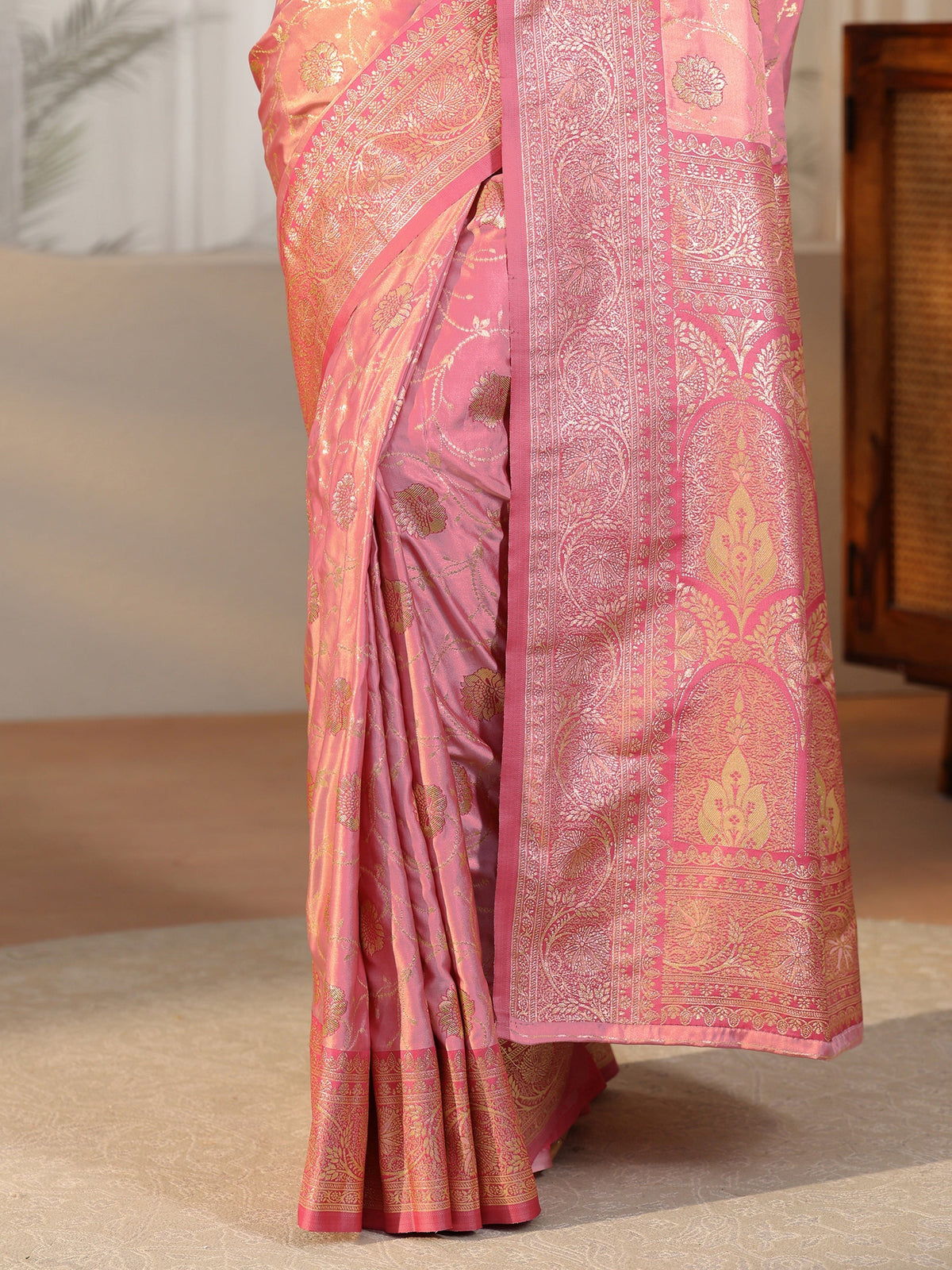 Anouk Rose Pink Banarasi Satin Saree