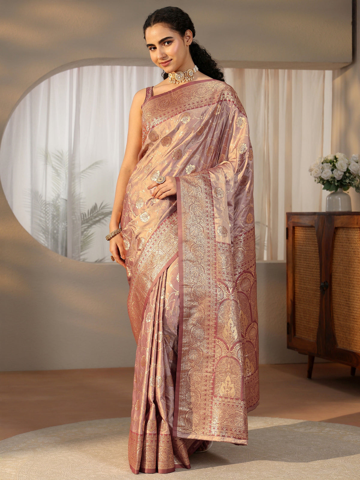 Anouk Mauve Banarasi Satin Saree