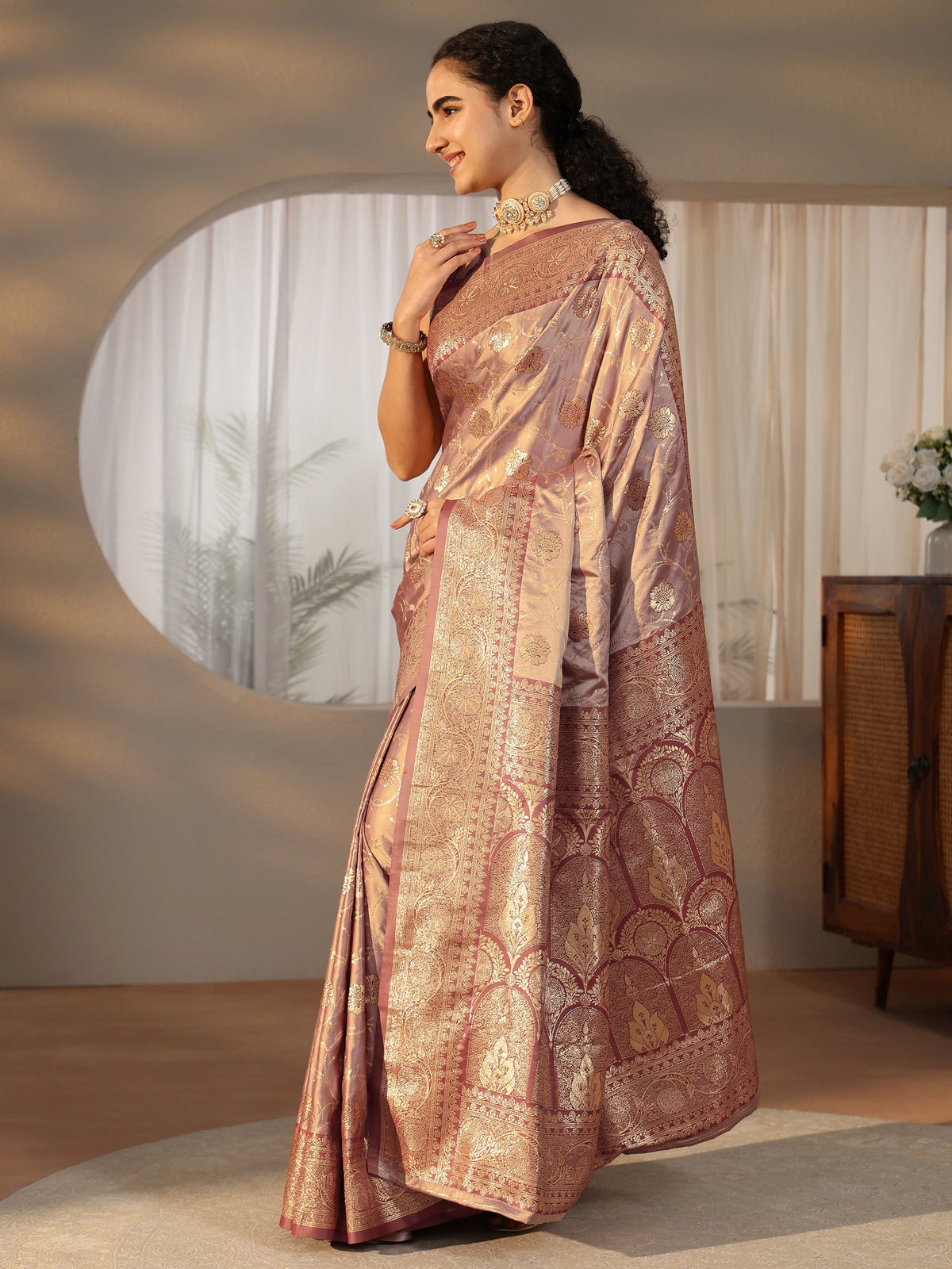 Anouk Mauve Banarasi Satin Saree