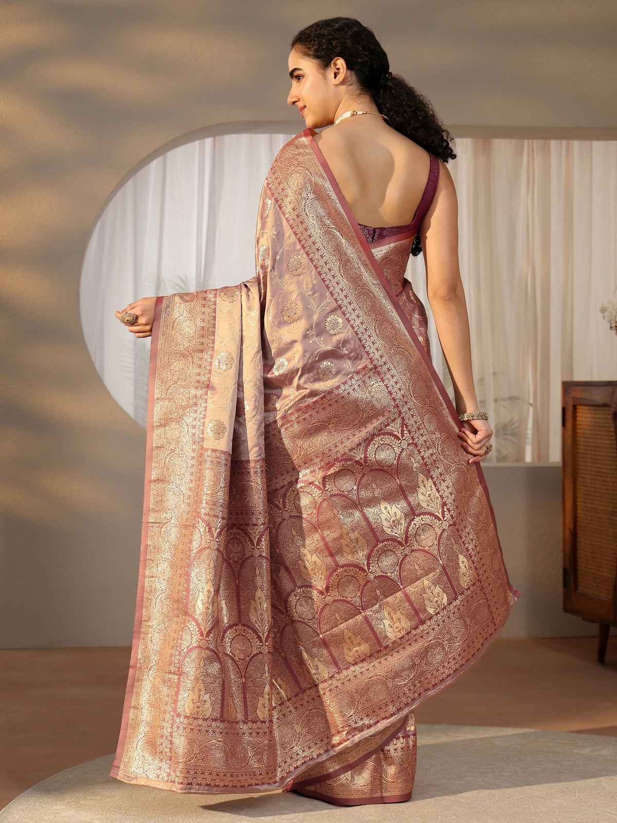Anouk Mauve Banarasi Satin Saree