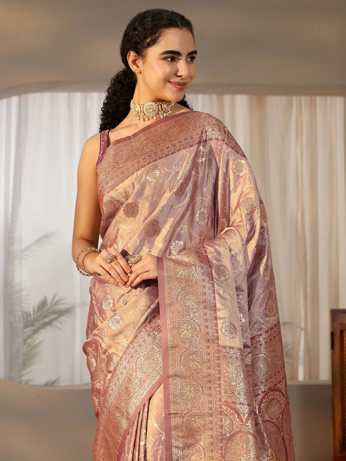 Anouk Mauve Banarasi Satin Saree
