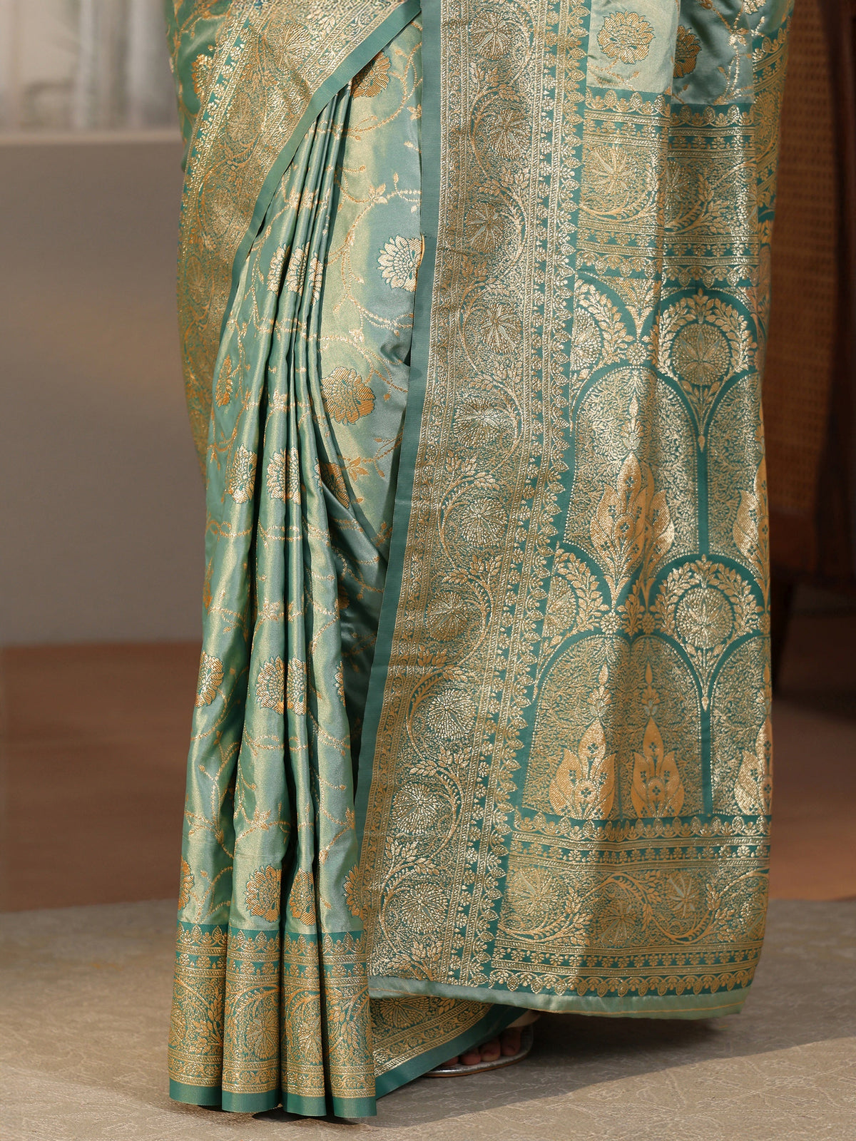 Anouk Sea Green Banarasi Satin Saree